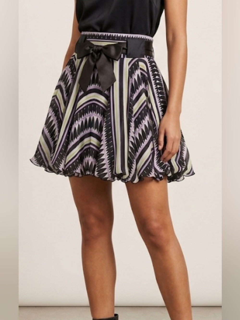 bebe Lavender and Black Patterned Chiffon Skater Skirt